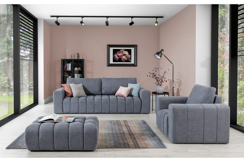 Alazaro Sofagruppe 3-Pers. + Lænestol + Puf, Grå