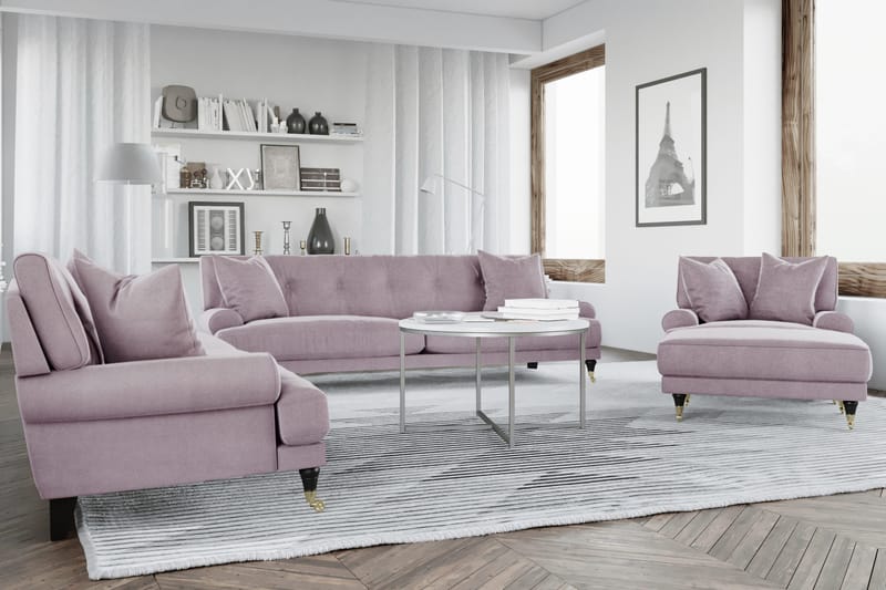 Andrew 5-personers Howard Sofasæt med Hjul og Knapdetaljer i Stof - Rosa - Møbler - Sofaer - Sofagrupper - Howard sofagruppe