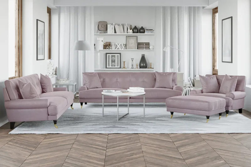 Andrew 5-personers Howard Sofasæt med Hjul og Knapdetaljer i Stof - Rosa - Møbler - Sofaer - Sofagrupper - Howard sofagruppe