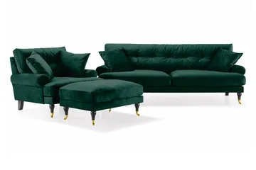 Andrew Howard Sofasæt 102 cm med Fodskammel og Hjul i Fløjl - Grøn - Møbler - Sofaer - Sofagrupper - Howard sofagruppe