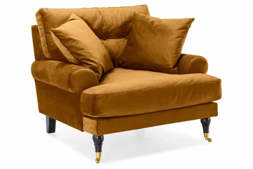 Andrew Sofaarrangement 3-personers + 2-personers Sofa + Lænestol + Fodskammel i Fløjl - Mørkegul - Møbler - Sofaer - Sofagrupper - Howard sofagruppe