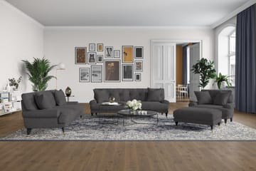 Andrew Sofagruppe 2-personers Sofa + Lænestol + Fodskammel i Stof - Mørkegrå - Møbler - Sofaer - Sofagrupper - Howard sofagruppe