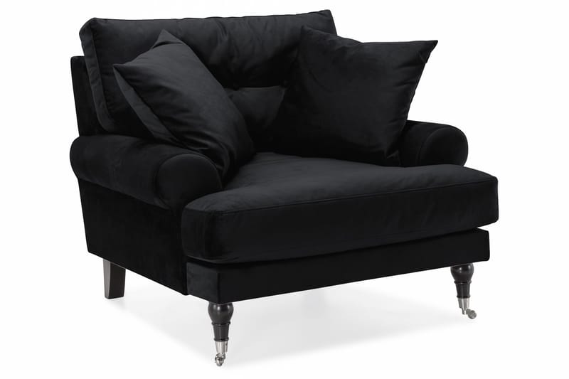 Andrew Sofagruppe 2-personers Sofa + Lænestol + Fodskammel i Fløjl - Sort - Møbler - Sofaer - Sofagrupper - Howard sofagruppe