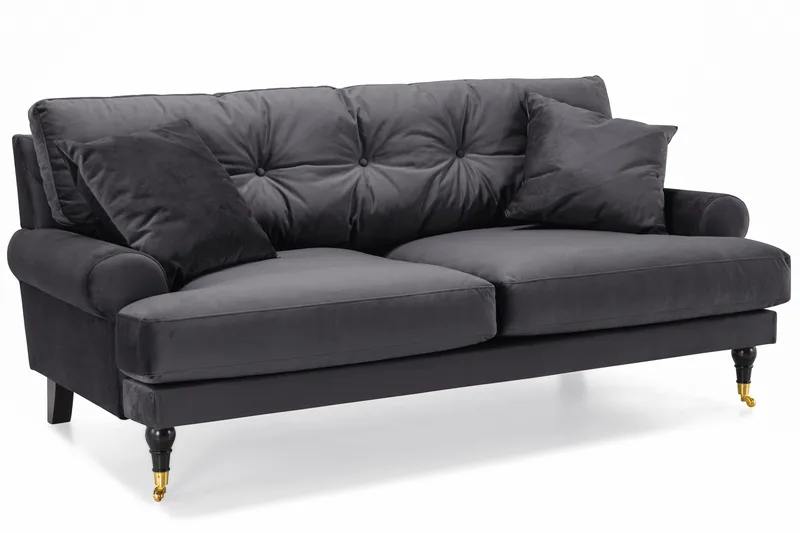 Andrew Sofagruppe 2-personers Sofa + Lænestol + Fodskammel i Fløjl - Mørkegrå - Møbler - Sofaer - Sofagrupper - Howard sofagruppe