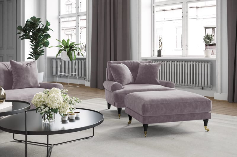 Andrew Sofagruppe 2-personers Sofa + Lænestol + Fodskammel i Fløjl - Lilla - Møbler - Sofaer - Sofagrupper - Howard sofagruppe