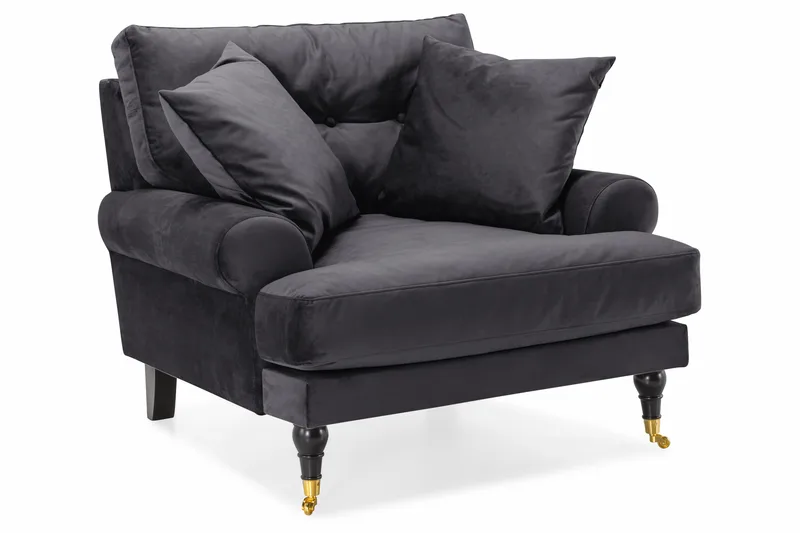 Andrew Sofagruppe 2-personers Sofa + Lænestol + Fodskammel i Fløjl - Mørkegrå - Møbler - Sofaer - Sofagrupper - Howard sofagruppe