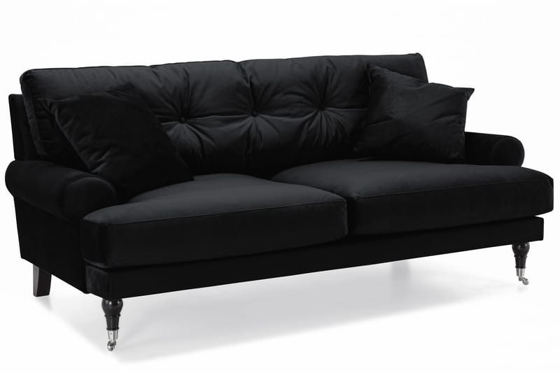 Andrew Sofagruppe 2-personers Sofa + Lænestol + Fodskammel i Fløjl - Sort - Møbler - Sofaer - Sofagrupper - Howard sofagruppe
