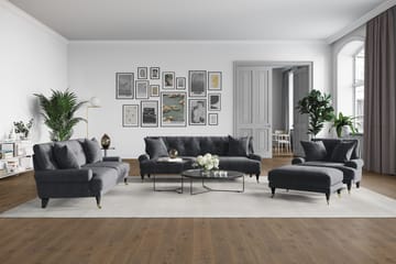 Andrew Sofagruppe 2-personers Sofa + Lænestol + Fodskammel i Fløjl - Mørkegrå - Møbler - Sofaer - Sofagrupper - Howard sofagruppe