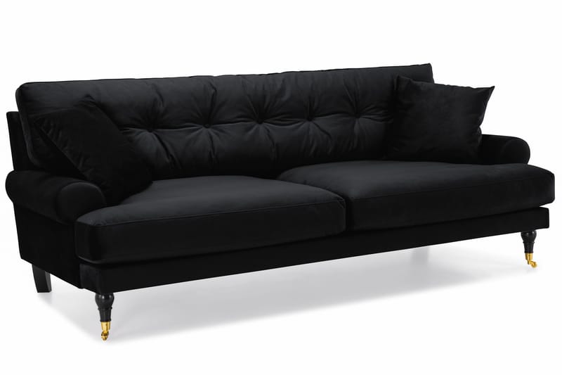 Andrew Sofagruppe 3-personers Sofa + Lænestol + Fodskammel i Fløjl - Sort - Møbler - Sofaer - Sofagrupper - Howard sofagruppe