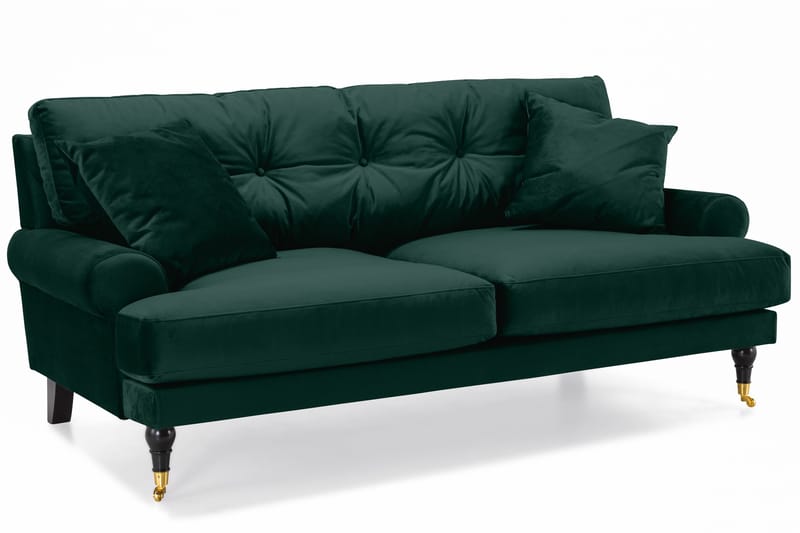 Andrew Sofagruppe 3-personers + 2-personers Sofa + Lænestol + Fodskammel i Fløjl - Grøn - Møbler - Sofaer - Sofagrupper - Howard sofagruppe