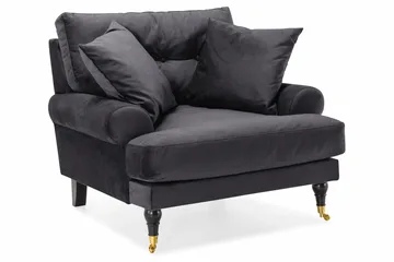 Andrew Sofagruppe 3-personers Sofa + Lænestol + Fodskammel i Fløjl - Mørkegrå - Møbler - Sofaer - Sofagrupper - Howard sofagruppe