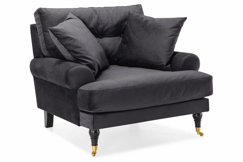 Andrew Sofagruppe 3-personers Sofa + Lænestol + Fodskammel i Fløjl - Mørkegrå - Møbler - Sofaer - Sofagrupper - Howard sofagruppe