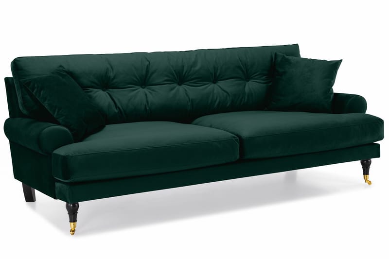 Andrew Sofagruppe 3-personers + 2-personers Sofa + Lænestol + Fodskammel i Fløjl - Grøn - Møbler - Sofaer - Sofagrupper - Howard sofagruppe