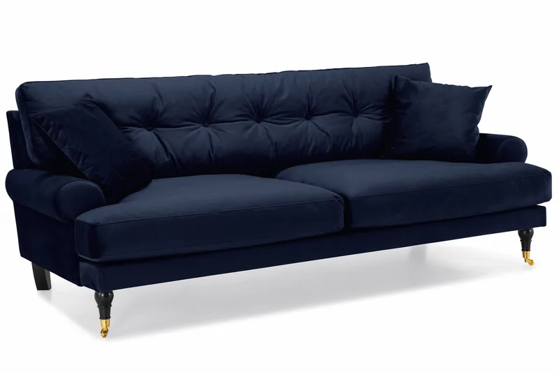 Andrew Sofagruppe 3-personers + 2-personers Sofa + Lænestol + Fodskammel i Fløjl - Blå - Møbler - Sofaer - Sofagrupper - Howard sofagruppe