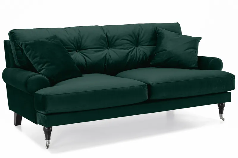 Andrew Sofagruppe 3-personers Sofa + Lænestol + Fodskammel i Fløjl - Grøn - Møbler - Sofaer - Sofagrupper - Howard sofagruppe
