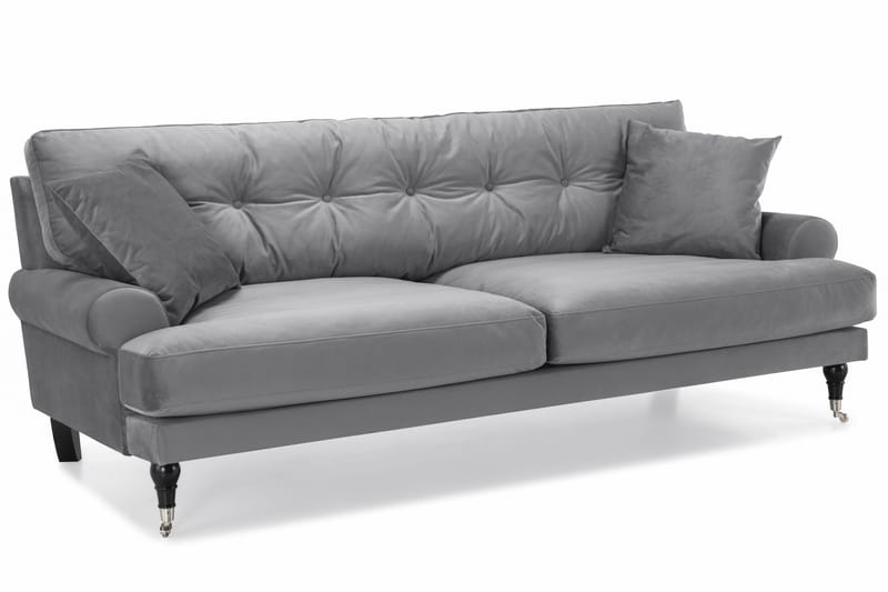 Andrew Sofagruppe 3-personers Sofa + Lænestol + Fodskammel i Fløjl - Lysegrå - Møbler - Sofaer - Sofagrupper - Howard sofagruppe