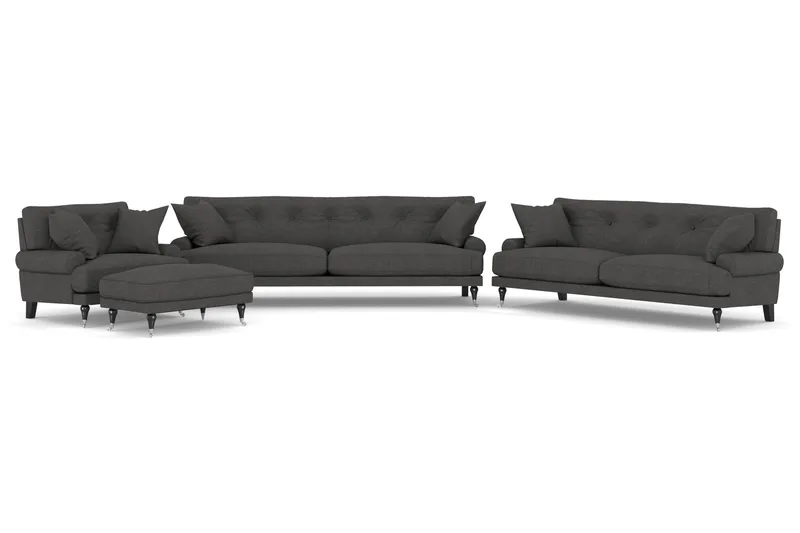 Andrew Sofagruppe 3-personers + 2-personers Sofa + Lænestol + Fodskammel i Stof, Mørkegrå