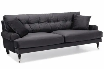 Andrew Sofagruppe 3-personers Sofa + Lænestol + Fodskammel i Fløjl - Mørkegrå - Møbler - Sofaer - Sofagrupper - Howard sofagruppe