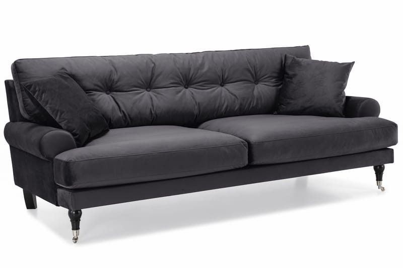 Andrew Sofagruppe 3-personers Sofa + Lænestol + Fodskammel i Fløjl - Mørkegrå - Møbler - Sofaer - Sofagrupper - Howard sofagruppe