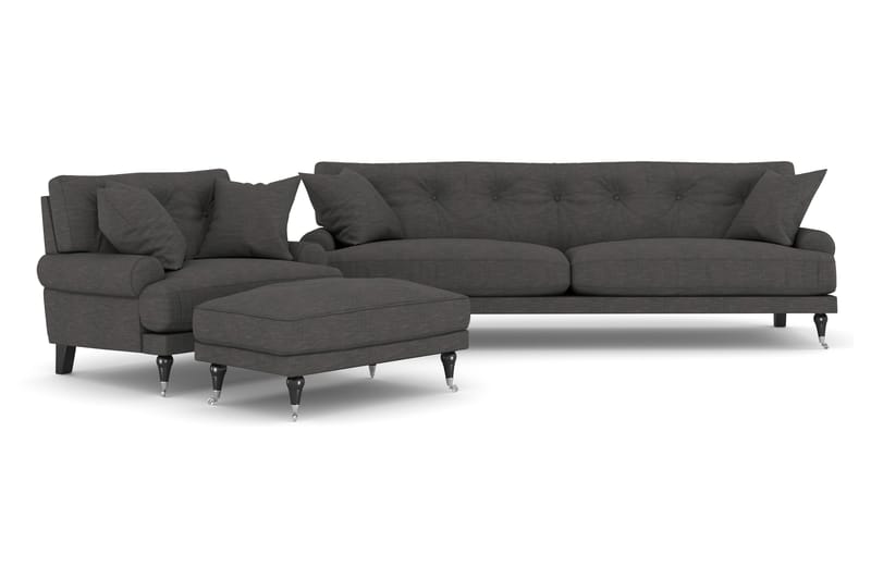 Andrew Sofagruppe 3-personers Sofa + Lænestol + Fodskammel i Stof, Mørkegrå