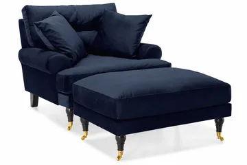 Andrew Sofagruppe 3-personers + 2-personers Sofa + Lænestol + Fodskammel i Fløjl - Blå - Møbler - Sofaer - Sofagrupper - Howard sofagruppe