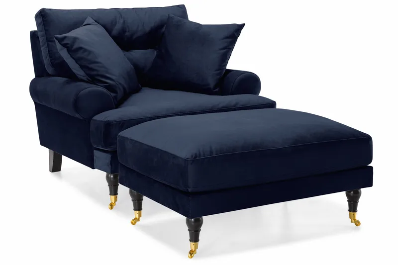 Andrew Sofagruppe 3-personers + 2-personers Sofa + Lænestol + Fodskammel i Fløjl - Blå - Møbler - Sofaer - Sofagrupper - Howard sofagruppe