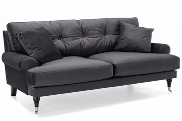 Andrew Sofagruppe 3-personers Sofa + Lænestol + Fodskammel i Fløjl - Mørkegrå - Møbler - Sofaer - Sofagrupper - Howard sofagruppe