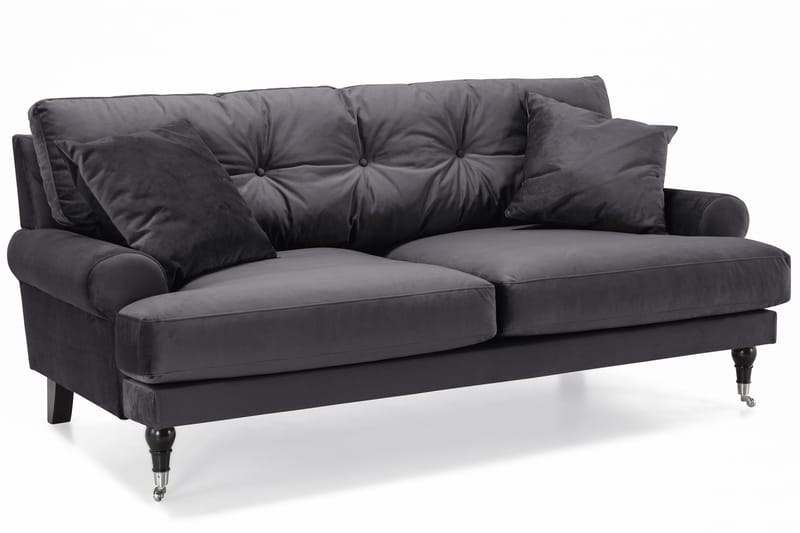 Andrew Sofagruppe 3-personers Sofa + Lænestol + Fodskammel i Fløjl - Mørkegrå - Møbler - Sofaer - Sofagrupper - Howard sofagruppe