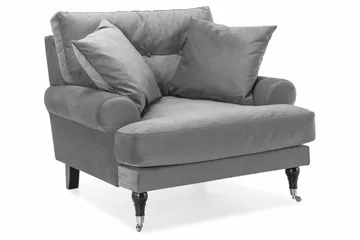 Andrew Sofagruppe 3-personers Sofa + Lænestol + Fodskammel i Fløjl - Lysegrå - Møbler - Sofaer - Sofagrupper - Howard sofagruppe