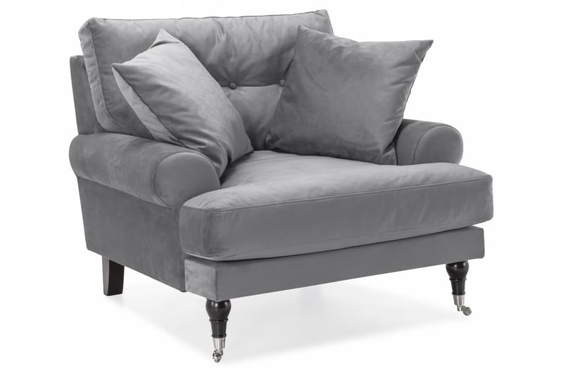 Andrew Sofagruppe 3-personers Sofa + Lænestol + Fodskammel i Fløjl - Lysegrå - Møbler - Sofaer - Sofagrupper - Howard sofagruppe