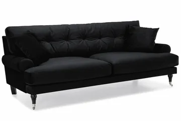 Andrew Sofagruppe 3-personers Sofa + Lænestol + Fodskammel i Fløjl - Sort - Møbler - Sofaer - Sofagrupper - Howard sofagruppe