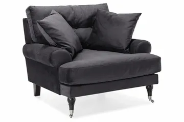 Andrew Sofagruppe 3-personers Sofa + Lænestol + Fodskammel i Fløjl - Mørkegrå - Møbler - Sofaer - Sofagrupper - Howard sofagruppe