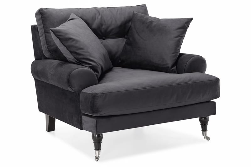 Andrew Sofagruppe 3-personers Sofa + Lænestol + Fodskammel i Fløjl - Mørkegrå - Møbler - Sofaer - Sofagrupper - Howard sofagruppe