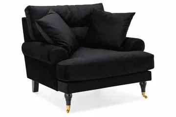 Andrew Sofagruppe 3-personers Sofa + Lænestol + Fodskammel i Fløjl - Sort - Møbler - Sofaer - Sofagrupper - Howard sofagruppe