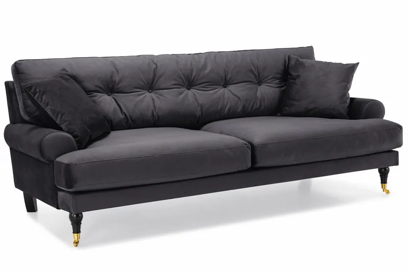 Andrew Sofagruppe 3-personers + 2-personers Sofa + Lænestol + Fodskammel i Fløjl - Mørkegrå - Møbler - Sofaer - Sofagrupper - Howard sofagruppe