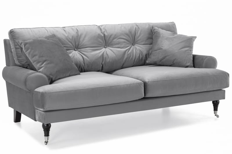 Andrew Sofagruppe 3-personers Sofa + Lænestol + Fodskammel i Fløjl - Lysegrå - Møbler - Sofaer - Sofagrupper - Howard sofagruppe
