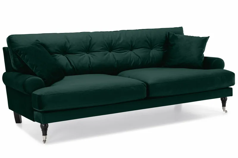 Andrew Sofagruppe 3-personers Sofa + Lænestol + Fodskammel i Fløjl - Grøn - Møbler - Sofaer - Sofagrupper - Howard sofagruppe