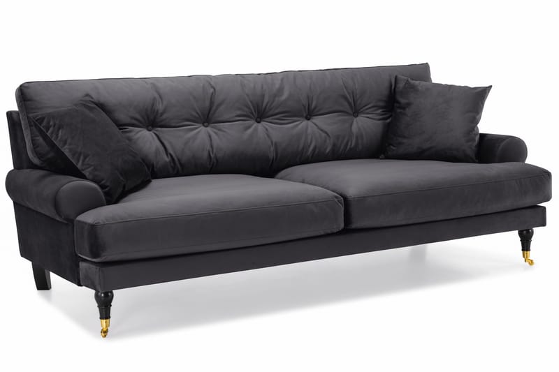 Andrew Sofagruppe 3-personers Sofa + Lænestol + Fodskammel i Fløjl - Mørkegrå - Møbler - Sofaer - Sofagrupper - Howard sofagruppe