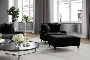 Andrew Sofagruppe 3-personers + 2-personers Sofa + Lænestol + Fodskammel i Fløjl - Sort - Møbler - Sofaer - Sofagrupper - Howard sofagruppe