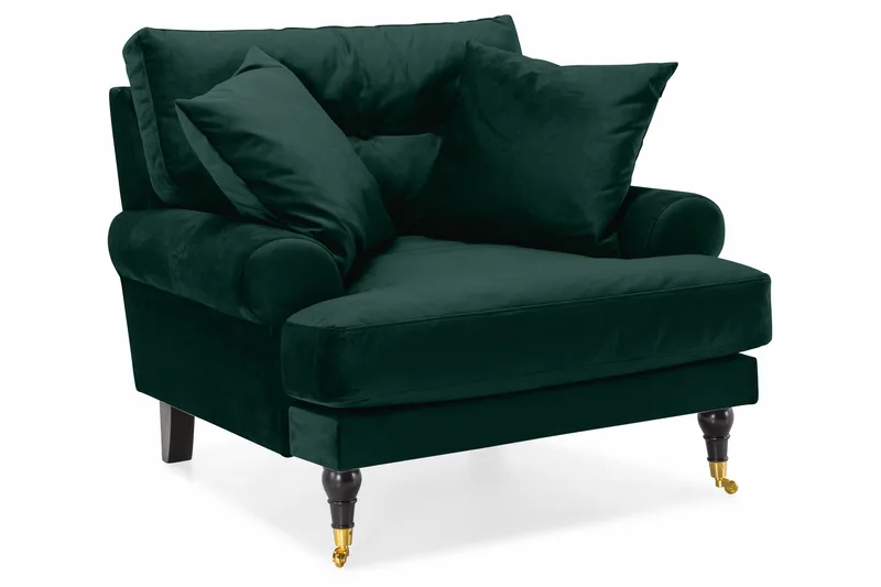 Andrew Sofagruppe 3-personers + 2-personers Sofa + Lænestol + Fodskammel i Fløjl - Grøn - Møbler - Sofaer - Sofagrupper - Howard sofagruppe