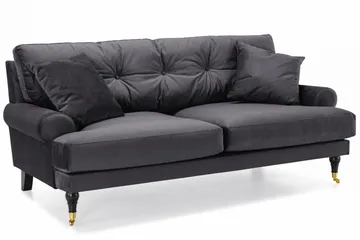 Andrew Sofagruppe 3-personers Sofa + Lænestol + Fodskammel i Fløjl - Mørkegrå - Møbler - Sofaer - Sofagrupper - Howard sofagruppe