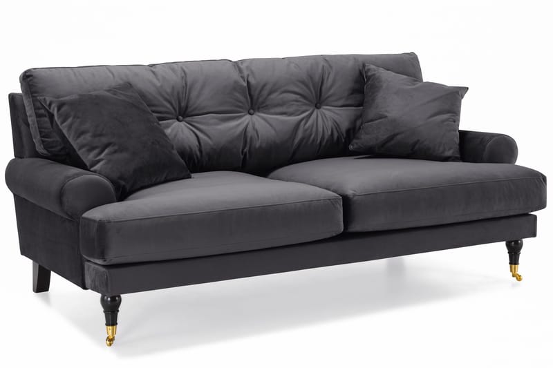 Andrew Sofagruppe 3-personers Sofa + Lænestol + Fodskammel i Fløjl - Mørkegrå - Møbler - Sofaer - Sofagrupper - Howard sofagruppe
