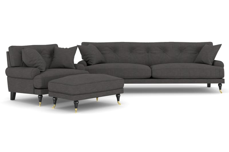 Andrew Sofagruppe 3-personers Sofa + Lænestol + Fodskammel i Stof, Mørkegrå