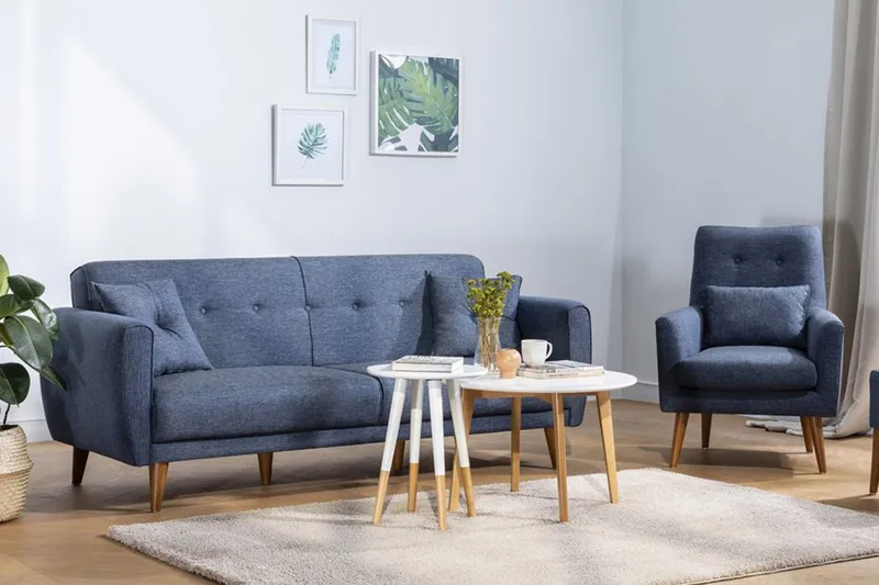 Arianda 3-personers Knapsyet Sofagruppe med Sovefunktion i Stof, Mørkeblå