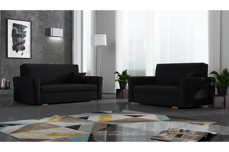 Bensbyn Sofagruppe Ternet mønster - Velour/Sort - Møbler - Sofaer - Sofagrupper