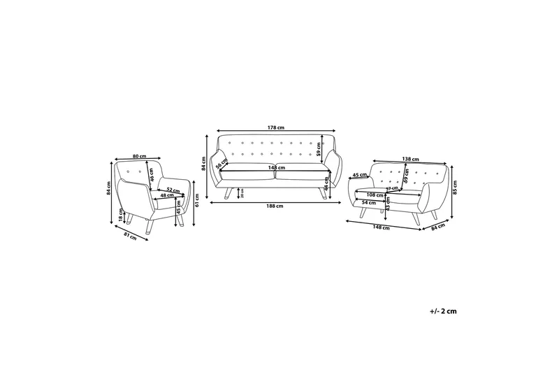 Bodo Sofagruppe 2-pers. + 3-pers. + Lænestol - Træ / natur - Møbler - Sofaer - Sofagrupper