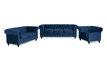 Chesterfield Luksus Sofasæt 3+2+1 i Fløjl - Blå - Møbler - Sofaer - Sofagrupper - Sofasæt 3+2+1