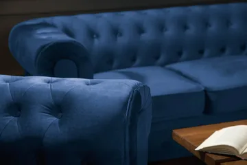 Chesterfield Luksus Sofasæt 3+2+1 i Fløjl - Blå - Møbler - Sofaer - Sofagrupper - Sofasæt 3+2+1