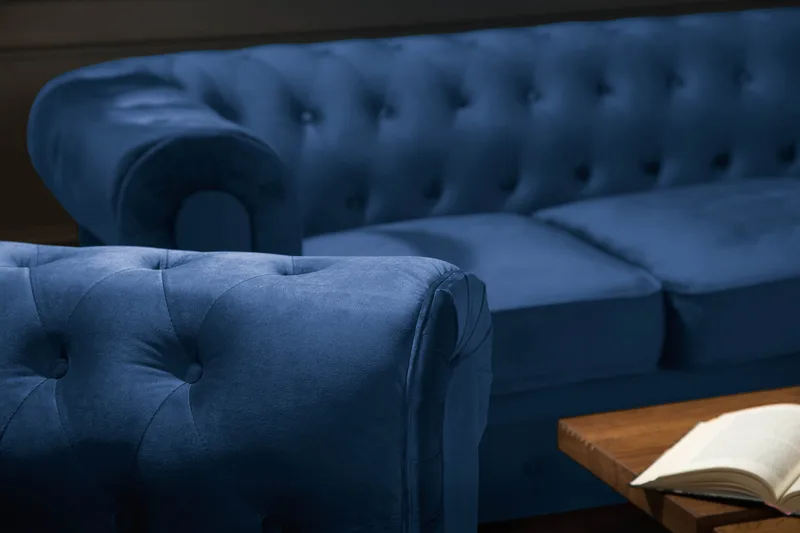 Chesterfield Luksus Sofasæt 3+2+1 i Fløjl - Blå - Møbler - Sofaer - Sofagrupper - Sofasæt 3+2+1
