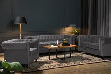 Chesterfield Luksus Sofasæt 3+2 i Fløjl - Mørkegrå - Møbler - Sofaer - Sofagrupper - Chesterfield sofagruppe